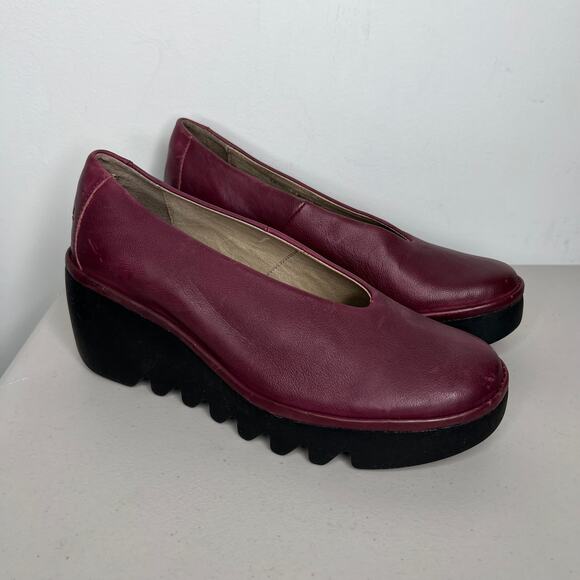Fly London Beso Burgundy Red Leather Wedge Size 38 - Picture 2 of 11